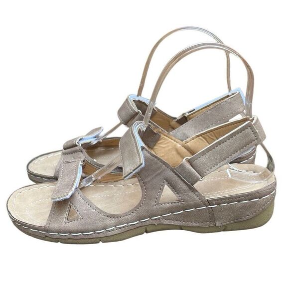 NEW Josdec Sandals Women's 37 Taupe Open Toe Platform Orthopedic Dressy Summer - Picture 4 of 8